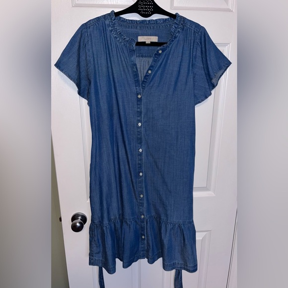 LOFT Blue Chambray Button Down Dress - Picture 2 of 5
